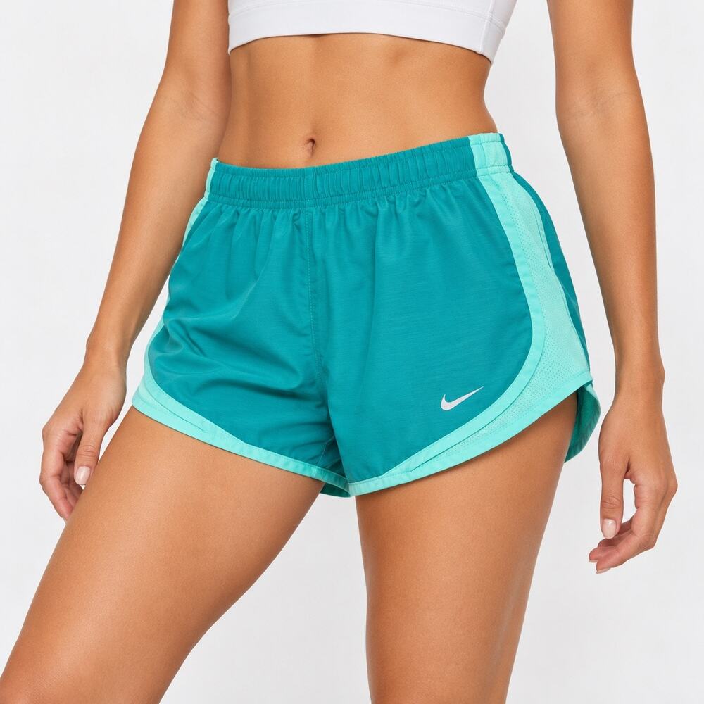 Nike Dri-FIT Womenās Small Teal Running Shorts Dolphin Hem Athletic Workout